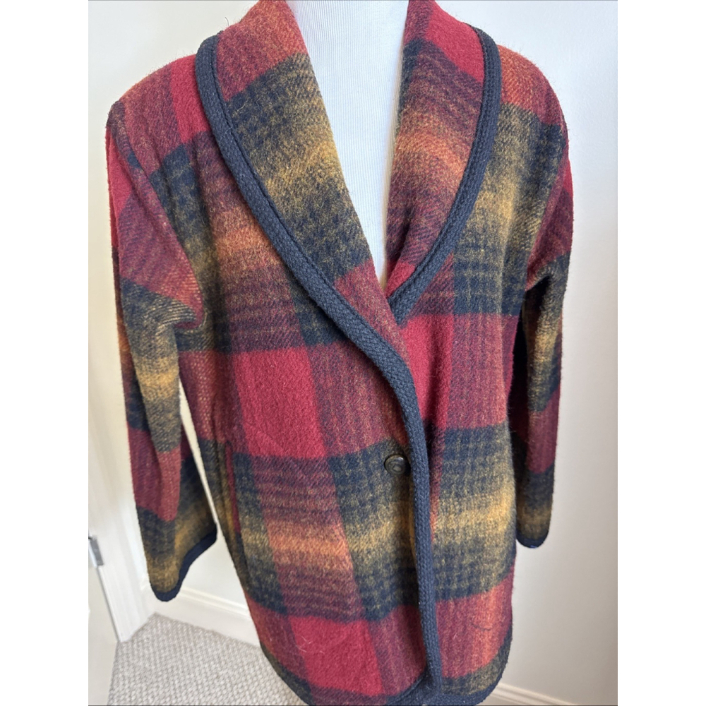 Woolrich Red Black Plaid Shawl Collar Jacket Coat Small